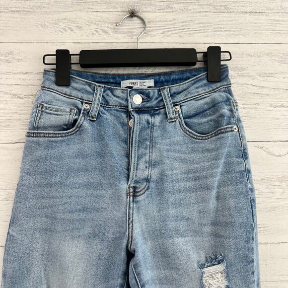 Forever 21 Light Wash Distressed High Rise Jeans Button Fly Size 25 - Picture 4 of 8